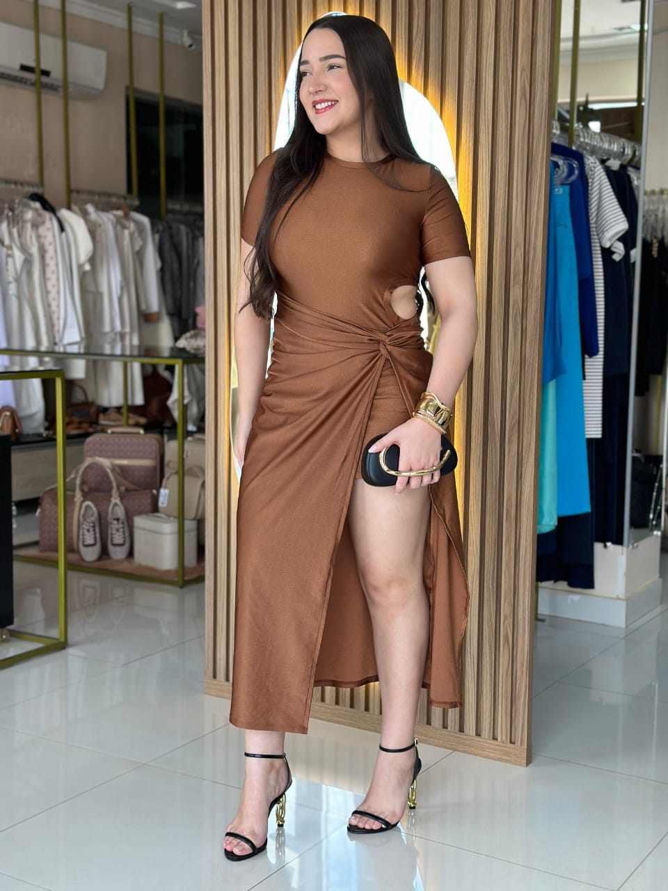 Vestido Super Midi Com Torção Lança Perfume LP