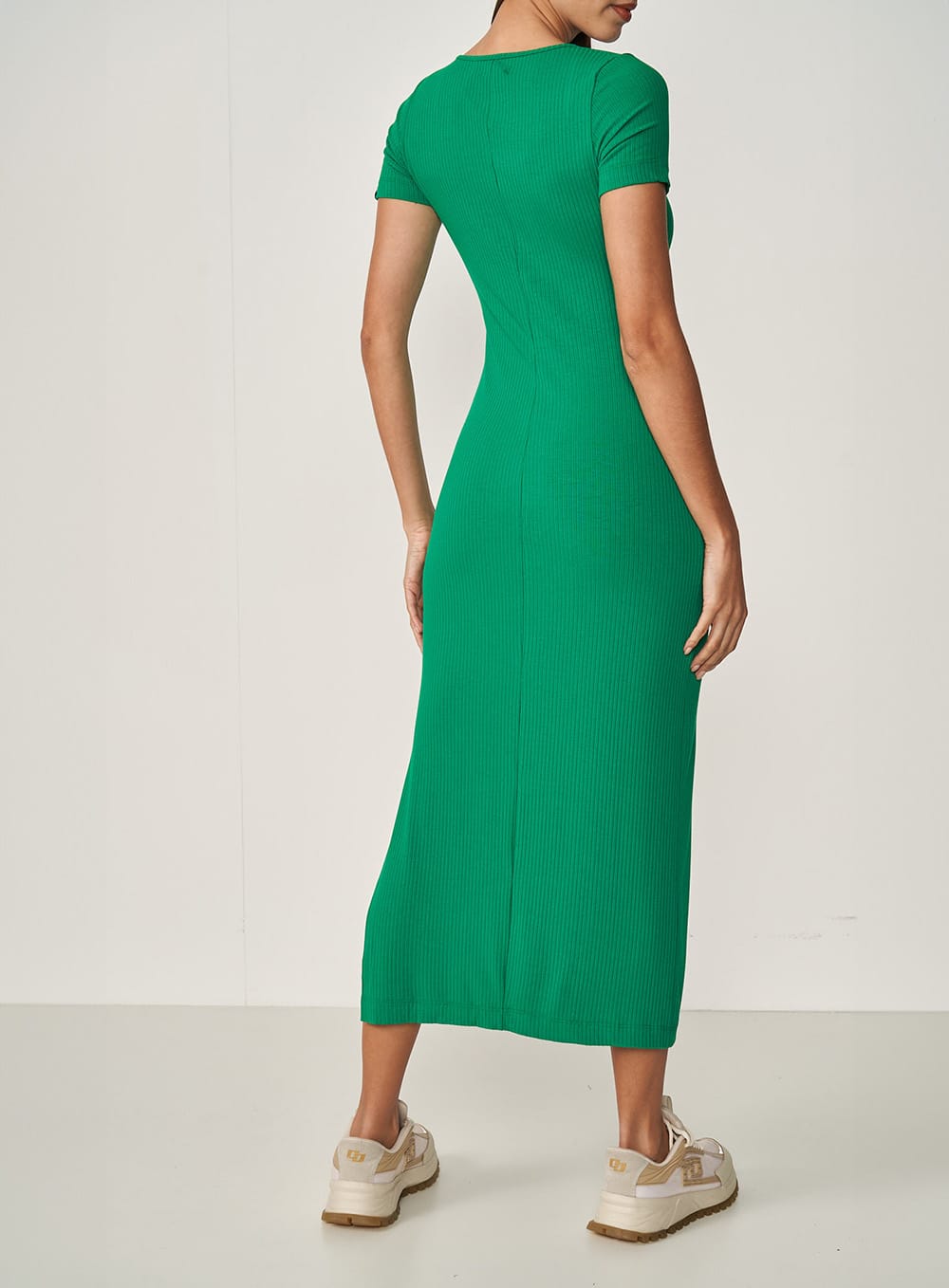 VESTIDO CANELADO MIDI C/FENDA - Imagem 2